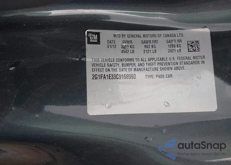 2012 Chevrolet Camaro 2Ls from USA, damaged, VIN 2G1FA1E33C9168993